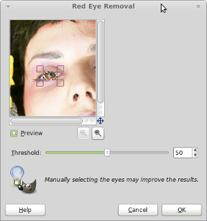 Step 4: GIMP Red Eye Removal window