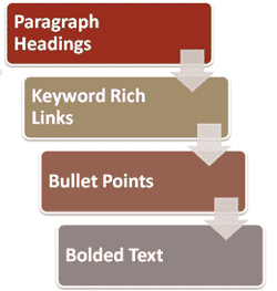 Paragraph Headings, Keyword Rich Links, Bullet Points, Bolded Text
