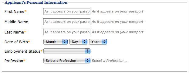 Fill in your name as it appears on your passport.