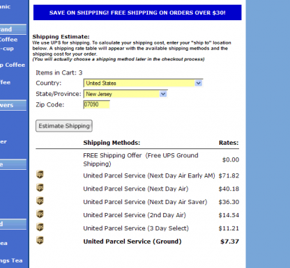 Zen Cart Shipping Estimate