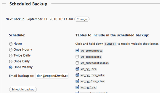 WP-DB-Backup WordPress Plugin