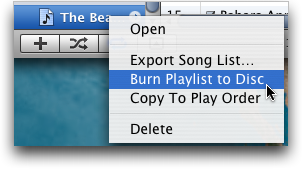 itunes burn playlist menu