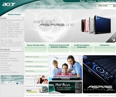 Acer Tops the Charts acer website screen Acer Tops the Charts