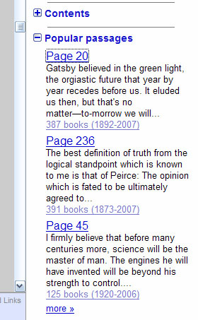 explore popular passages sidebar in book text view of google book search