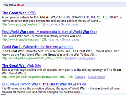 google experimental search info view