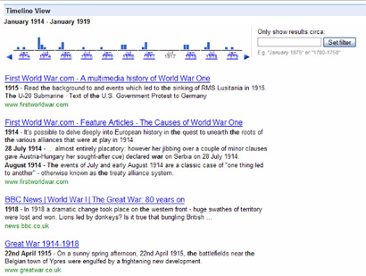 google experimental search timeline view