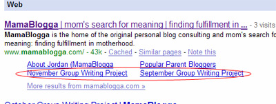google sitelinks for -mamablogga- in serp