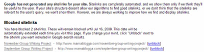 google webmaster tools - sitelinks for mamablogga