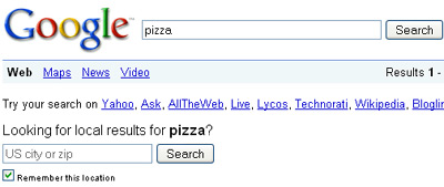 google local search pizza