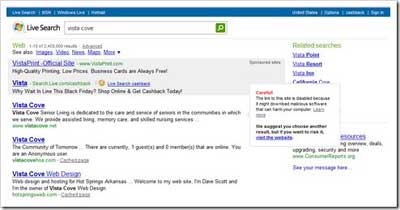Live Search Flagging Questionable Sites