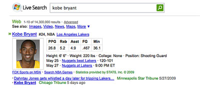 Microsoft Live Sports Search