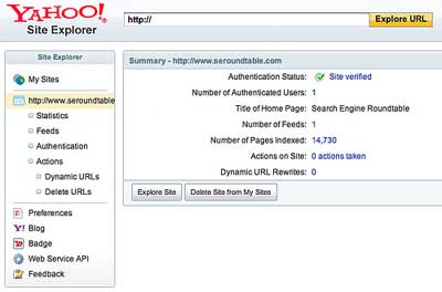 Yahoo Site Explorer