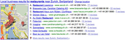 Local Search Results in Google Maps