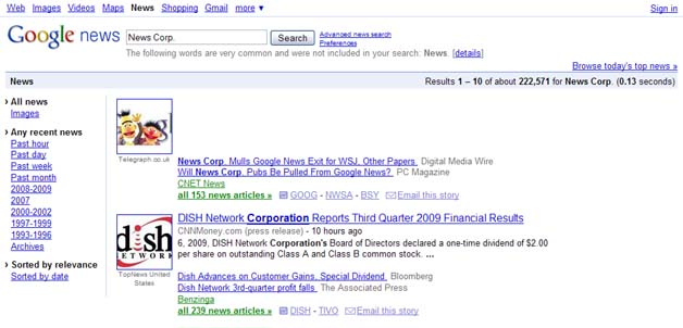 Google News, Minus News Corp.