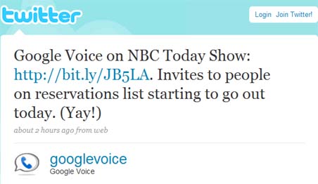 Google Voice Twitter Announcement