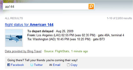 Flight status on Bing