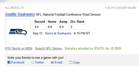 Seahawks stats on Bing