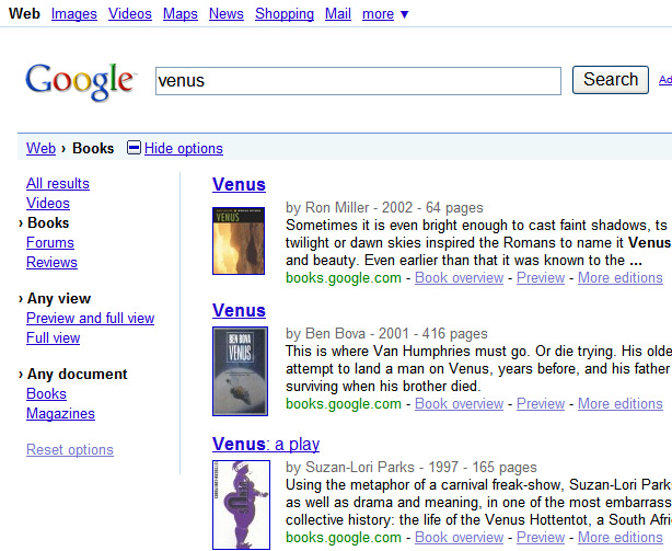 Google Book Search Option
