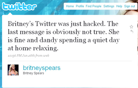 Britney Spears Twitter hijacked