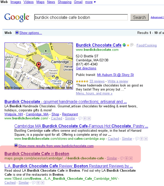 Place Page for Burdick Chocolate Cafe in Search Results Place Page for Burdick Chocolate Cafe in Search Results