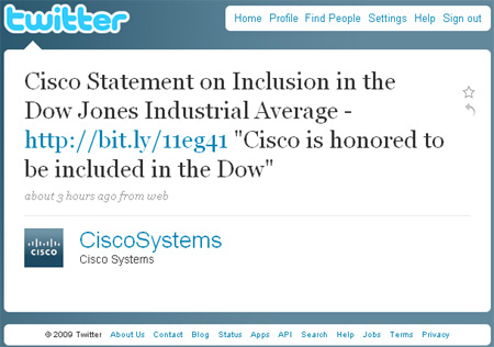 Cisco Tweets about Dow