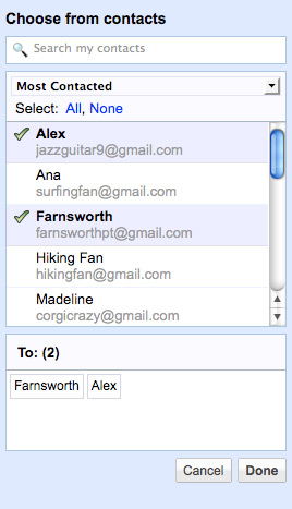 Contact Chooser in Gmail