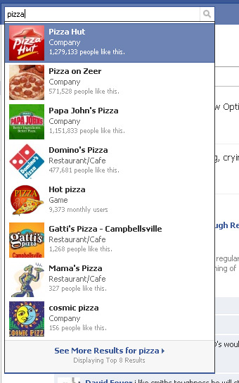 Facebook Pizza Search