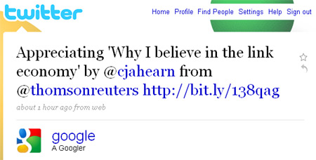 Google Tweets about Ahearn's article
