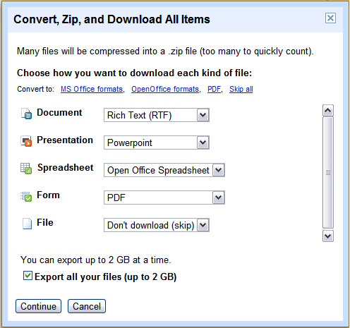 Google Docs - Export All
