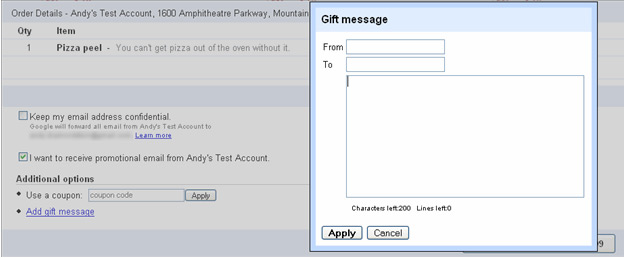 Google Gift messaging