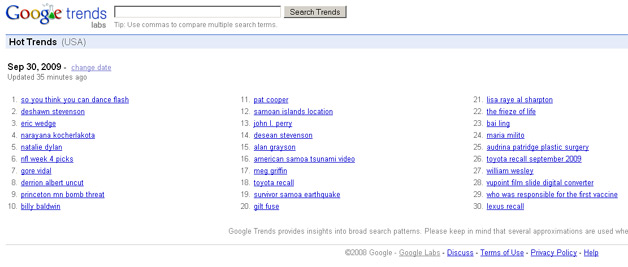 Google Hot Trends Google Hot Trends