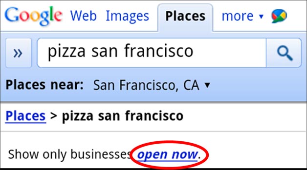 Google Open Now Results