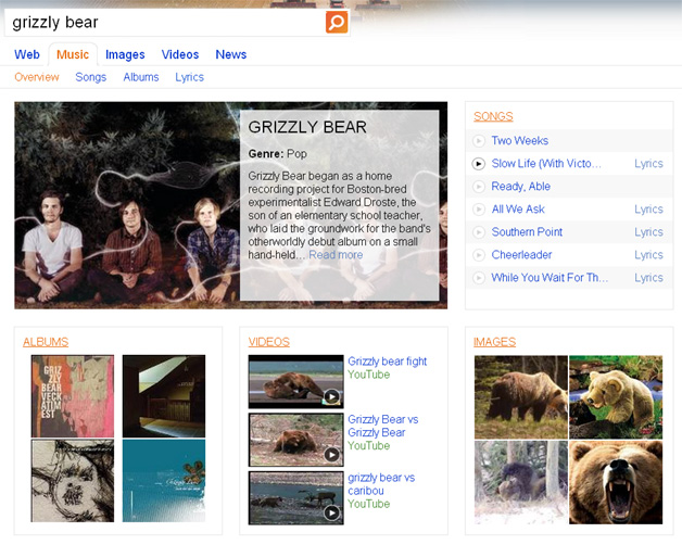 Grizzly Bear on Bing