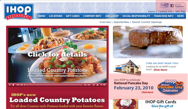 IHOP Promotes National Pancake Day on its home page IHOP Promotes National Pancake Day on its home page