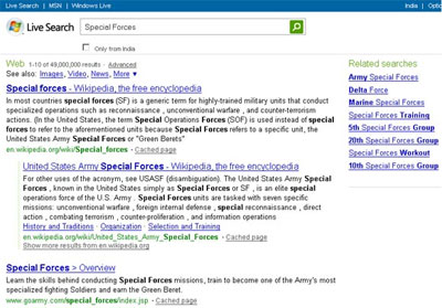 Wikipedia results on Live Search