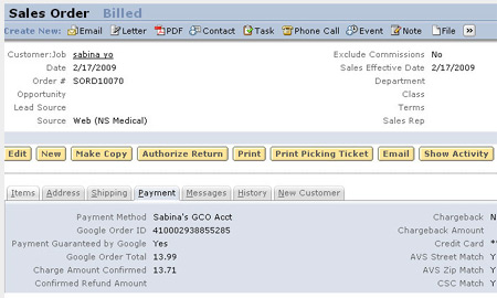 Netsuite and Google Checkout