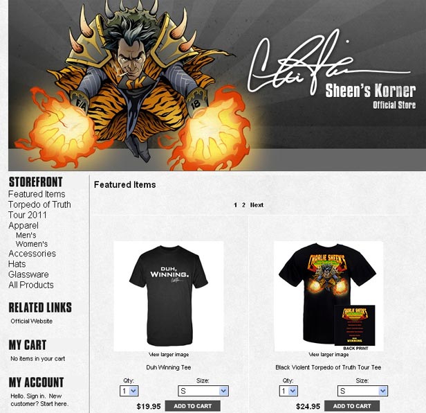 Charlie Sheen Store - Sheen Does e-commerce