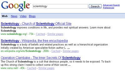 Confirmed: Crusaders Google Bomb Scientology