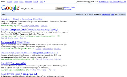 Scientology Bomb Cruises Past Google Scientology Bomb Cruises Past Google