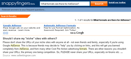 Snappy Fingers AdSense Question