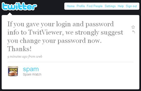 Possible Phishing Scam - TwitViewer