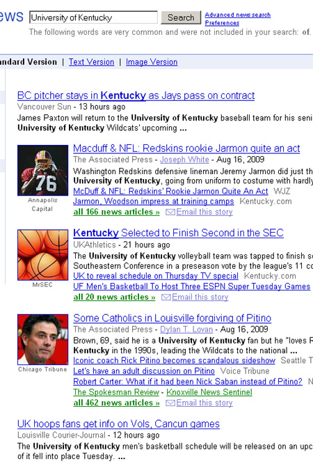 UK results on Google News