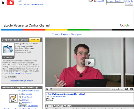 Google's Webmaster Central YouTube Channel