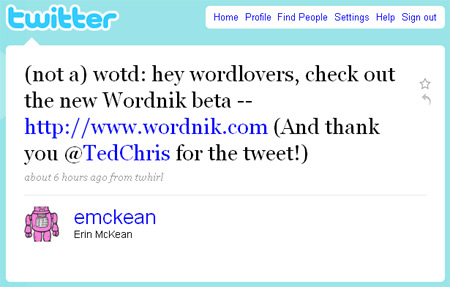 Wordnik tweet from McKean