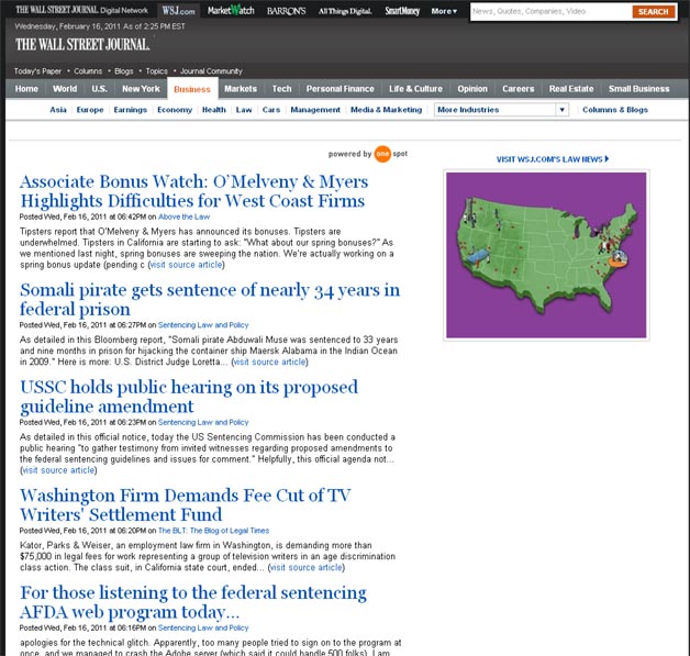 Wall Street Journal OneSpot news aggregation