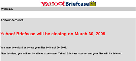 Yahoo Briefcase Shuts Down