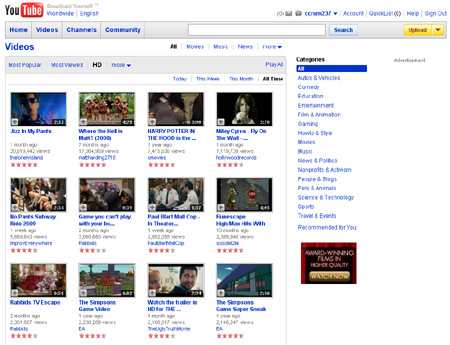 YouTube HD Page