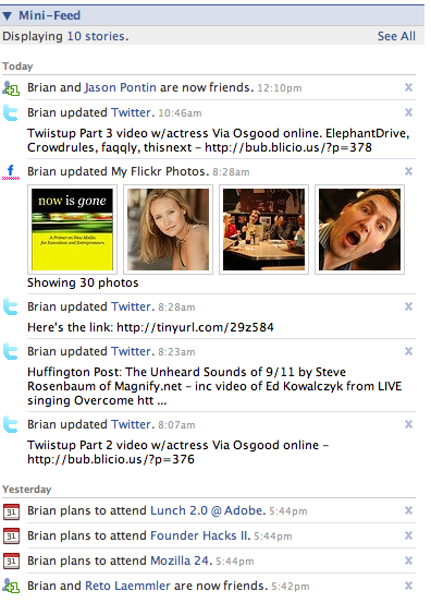 Facebook mini-feed Facebook mini-feed
