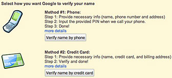 Google Profile Verification by Phone or by Credit Card