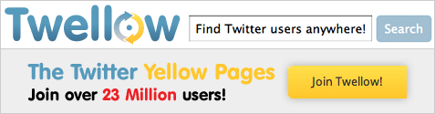 Twellow The Twitter Yellow Pages. Join over 23 Million users!